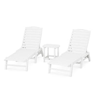 Thumbnail for POLYWOOD Nautical 3-Piece Chaise Lounge Set W/South Beach 18 Inch Side Table - White