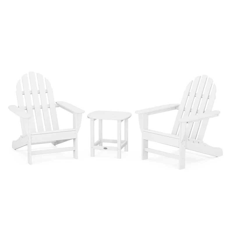 POLYWOOD Classic Adirondack 3-Piece Set W/ South Beach 18-Inch Side Table - White