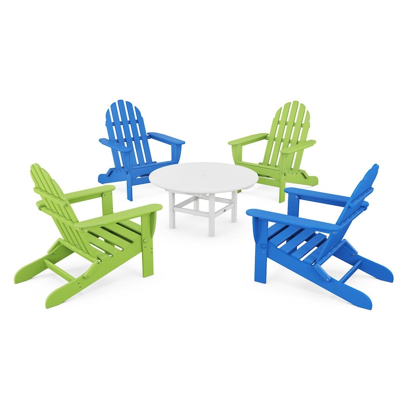 POLYWOOD Classic Folding Adirondack 5-Piece Conversation Group - Pacific Blue / Lime