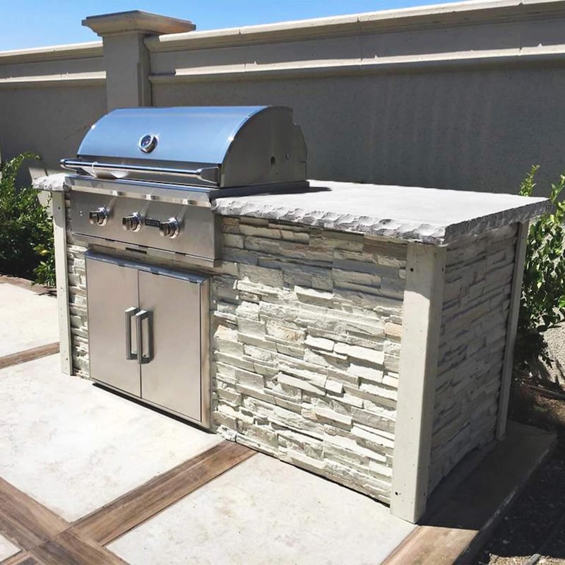 Coyote Ready-To-Assemble 6 Ft Outdoor Kitchen Island With 34-Inch C-Series Natural Gas Grill (Ships As Propane With Conversion Fittings) - Stacked Stone/Modern White - RTAC-G6-SW-C2C34NG