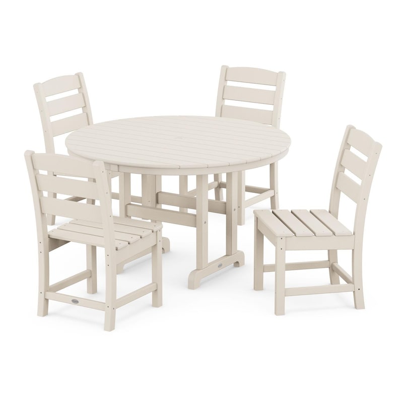 POLYWOOD Lakeside 5-Piece Round Side Chair Dining Set - Sand