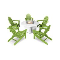 Thumbnail for POLYWOOD Classic Folding Adirondack 6-Piece Conversation Set W/ Fire Pit Table - Lime / White