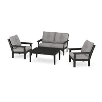 Thumbnail for POLYWOOD Vineyard 4-Piece Deep Seating Set w/ 2 Club Chairs - Black / Grey Mist