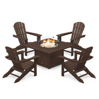 Thumbnail for POLYWOOD Palm Coast 5-Piece Adirondack Chair Conversation Set w/ Fire Pit Table - Mahogany