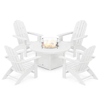 Thumbnail for POLYWOOD Vineyard 5-Piece Curveback Adirondack Conversation Set w/ Fire Pit Table - White