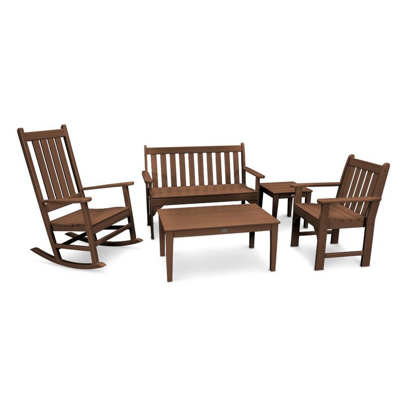 POLYWOOD Vineyard 5-Piece Bench & Rocking Chair Set - Teak