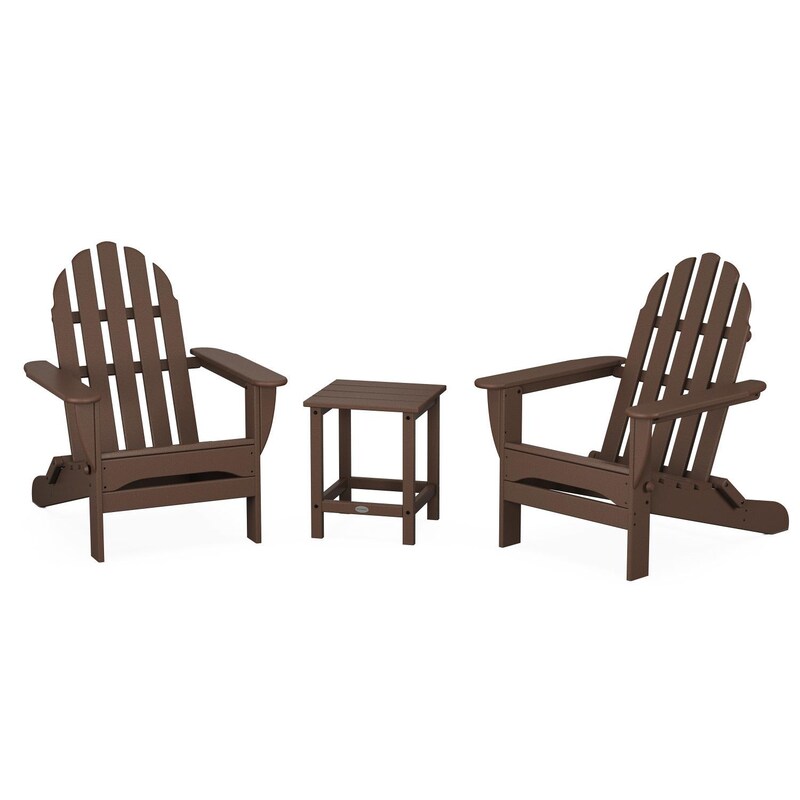 POLYWOOD Classic Folding Adirondack 3-Piece Set W/ Long Island 18-Inch Side Table - Mahogany
