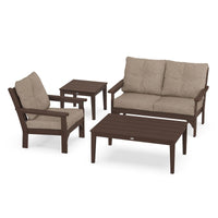 Thumbnail for POLYWOOD Vineyard 4-Piece Deep Seating Set w/ Side Table - Mahogany / Spiced Burlap