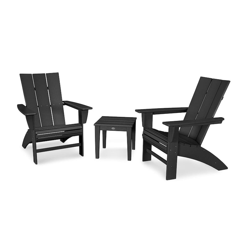 POLYWOOD Modern 3-Piece Curveback Adirondack Set - Black