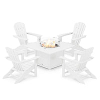 Thumbnail for POLYWOOD Palm Coast 5-Piece Adirondack Chair Conversation Set w/ Fire Pit Table - White