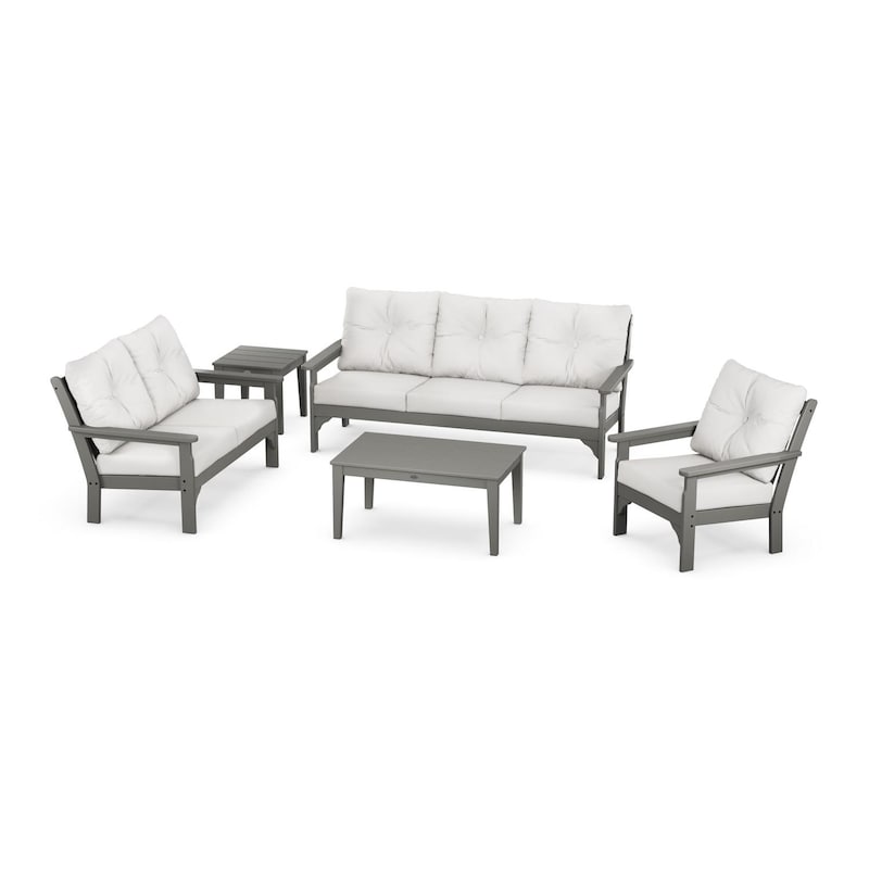 POLYWOOD Vineyard 5-Piece Deep Seating Set w/ Sofa - Slate Grey / Natural Linen