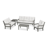 Thumbnail for POLYWOOD Vineyard 5-Piece Deep Seating Set w/ Sofa - Slate Grey / Natural Linen