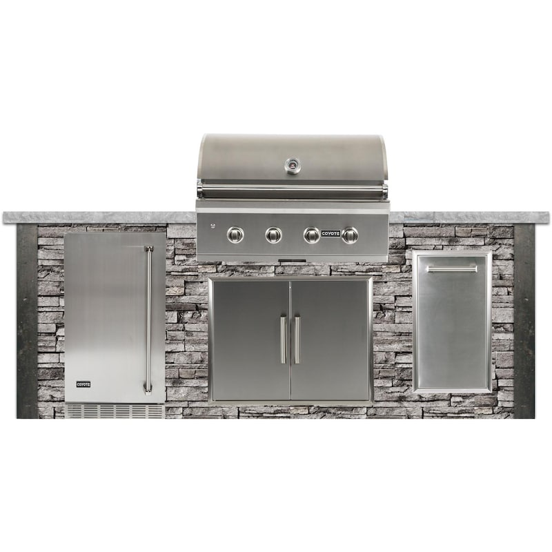 Coyote Ready-To-Assemble 8 Ft Outdoor Kitchen Island With 36-Inch C-Series Natural Gas Grill (Ships As Propane With Conversion Fittings) - Stacked Stone/Stone Gray - RTAC-G8-SG-C2C36NG