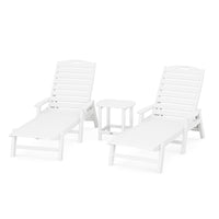 Thumbnail for POLYWOOD Nautical 3-Piece Chaise Lounge W/Arms Set W/South Beach 18 Inch Side Table - White