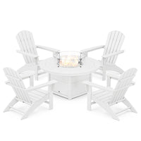 Thumbnail for POLYWOOD Nautical 5-Piece Adirondack Chair Conversation Set w/ Fire Pit Table - White