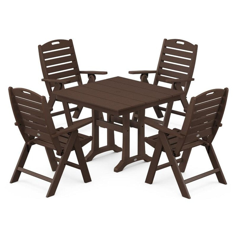 POLYWOOD Nautical Highback 5-Piece Farmhouse Trestle Dining Set in Mahogany