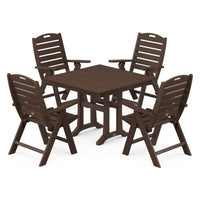 Thumbnail for POLYWOOD Nautical Highback 5-Piece Farmhouse Trestle Dining Set in Mahogany