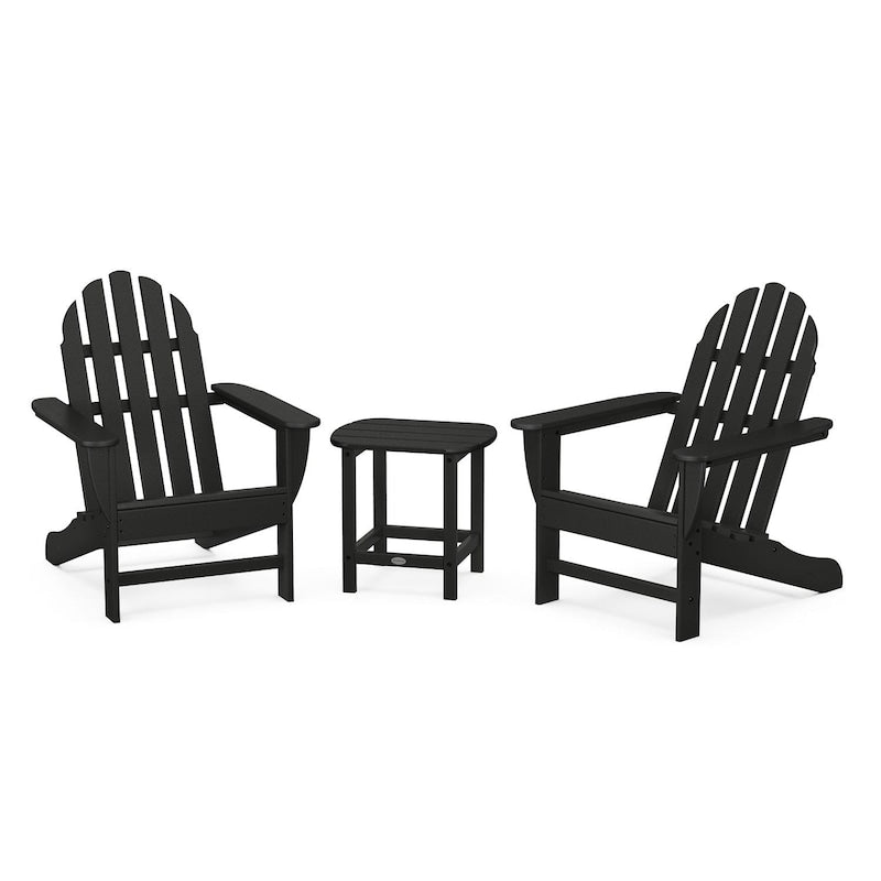 POLYWOOD Classic Adirondack 3-Piece Set W/ South Beach 18-Inch Side Table - Black