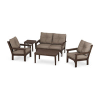 Thumbnail for POLYWOOD Vineyard 5-Piece Deep Seating Set w/ Loveseat - Mahogany / Spiced Burlap
