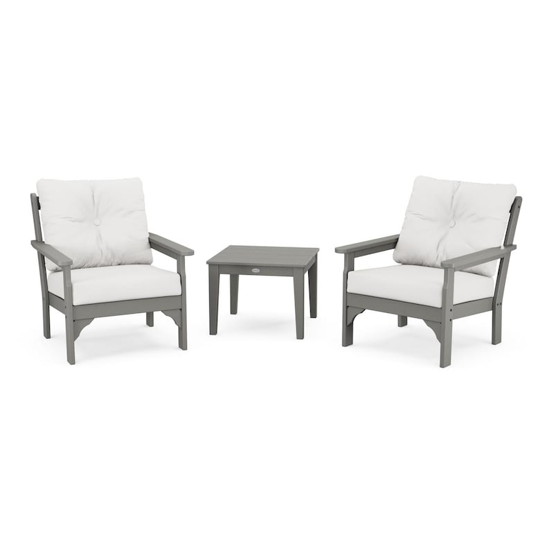 POLYWOOD Vineyard 3-Piece Deep Seating Set - Slate Grey / Natural Linen