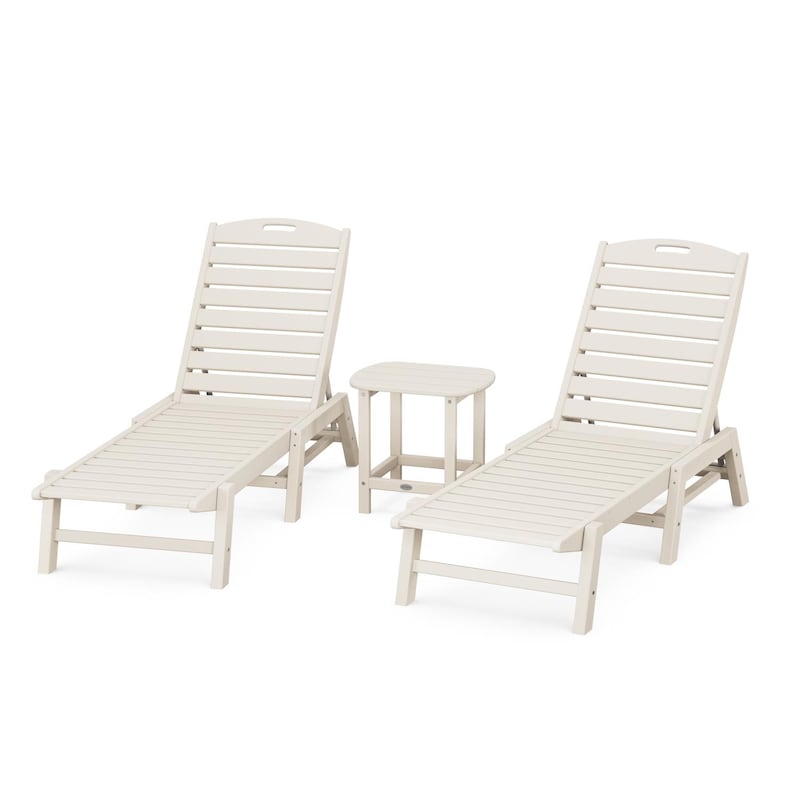 POLYWOOD Nautical 3-Piece Chaise Lounge Set W/South Beach 18 Inch Side Table -  Sand