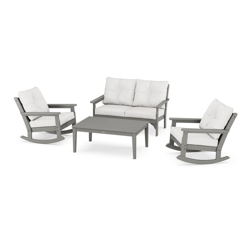 POLYWOOD Vineyard 4-Piece Deep Seating Rocking Chair Set - Slate Grey / Natural Linen