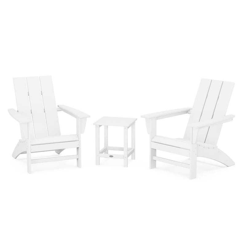 POLYWOOD Modern 3-Piece Adirondack Set w/ Long Island 18-Inch Side Table - White