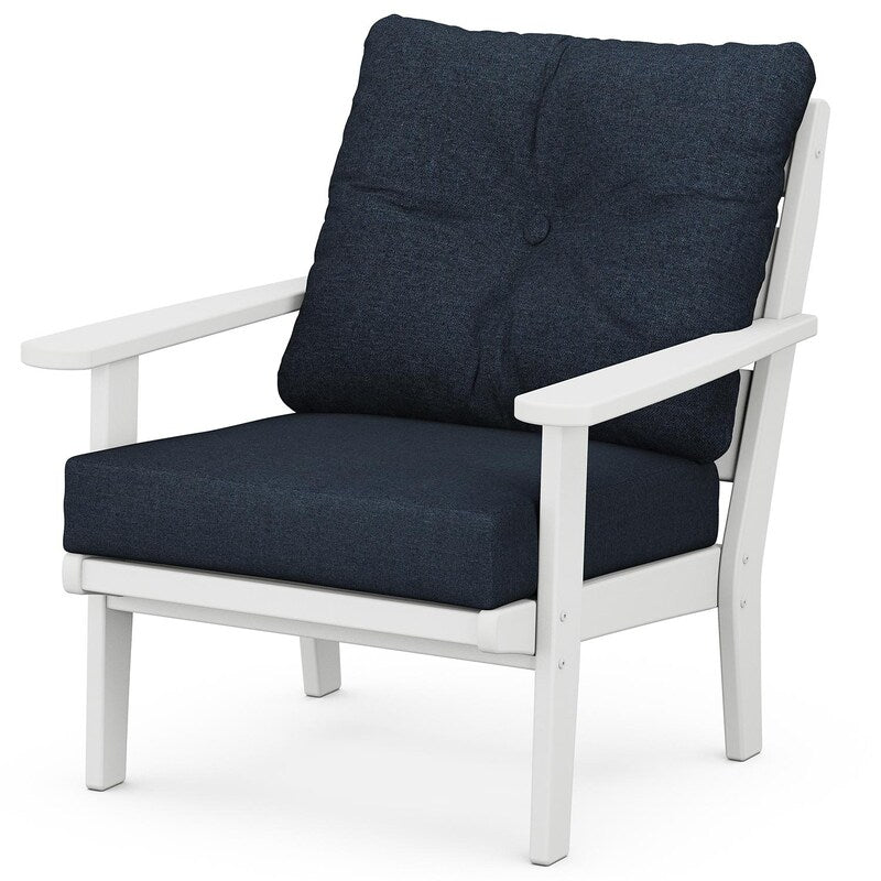 POLYWOOD Lakeside Deep Seating Chair - White / Marine Indigo