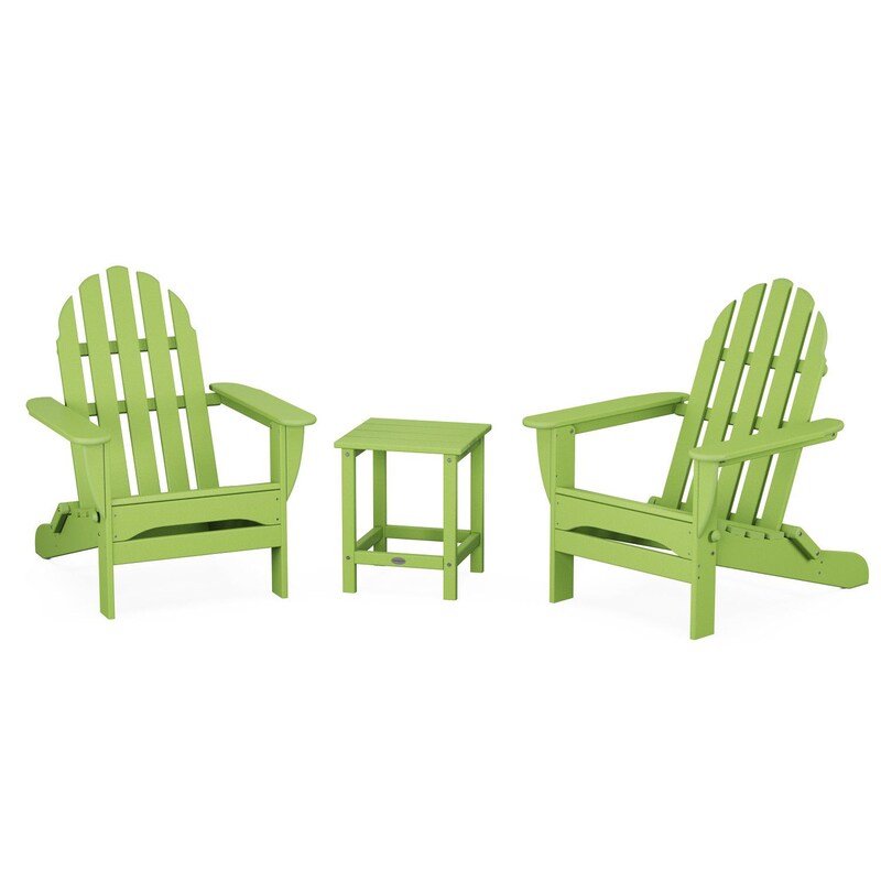 POLYWOOD Classic Folding Adirondack 3-Piece Set W/ Long Island 18-Inch Side Table - Lime