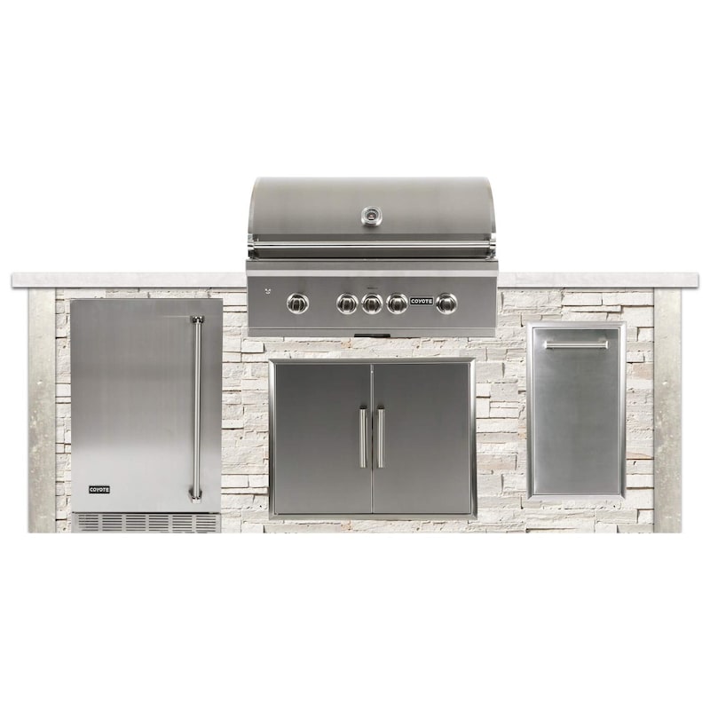 Coyote Ready-To-Assemble 8 Ft Outdoor Kitchen Island With 36-Inch S-Series Natural Gas Grill (Ships As Propane With Conversion Fittings) - Stacked Stone/Modern White - RTAC-G8-SW-C2SL36NG