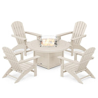 Thumbnail for POLYWOOD Nautical 5-Piece Adirondack Chair Conversation Set w/ Fire Pit Table - Sand
