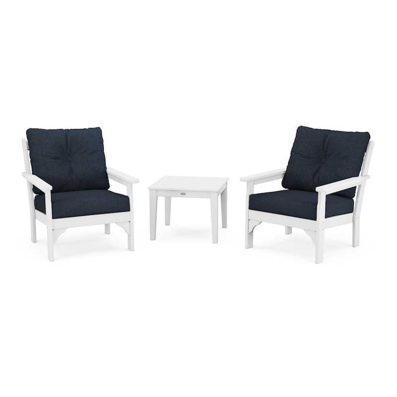 POLYWOOD Vineyard 3-Piece Deep Seating Set - White / Marine Indigo