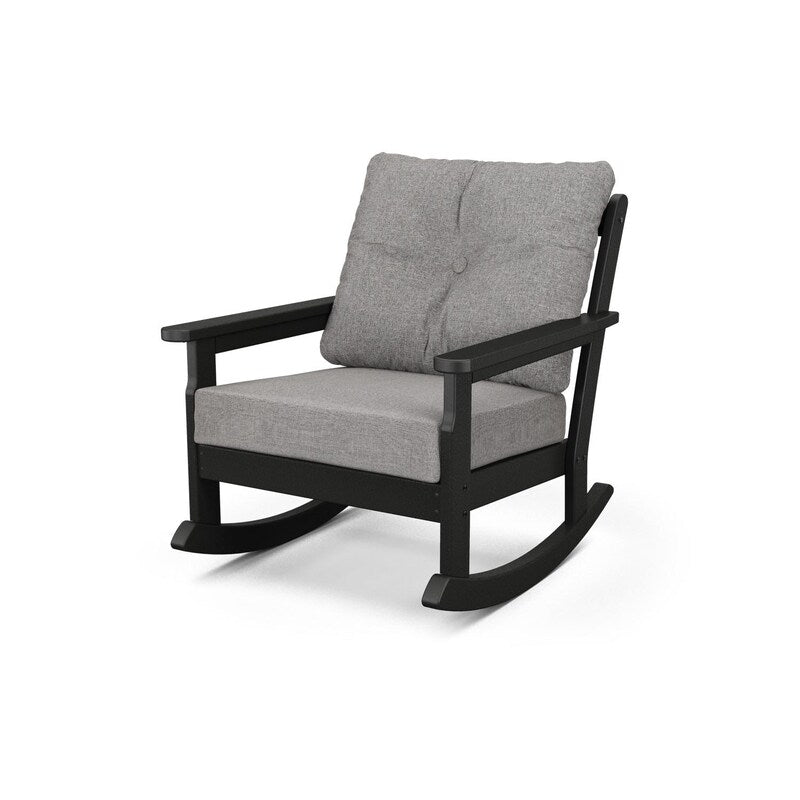 POLYWOOD Vineyard Deep Seating Rocking Chair - Black / Grey Mist