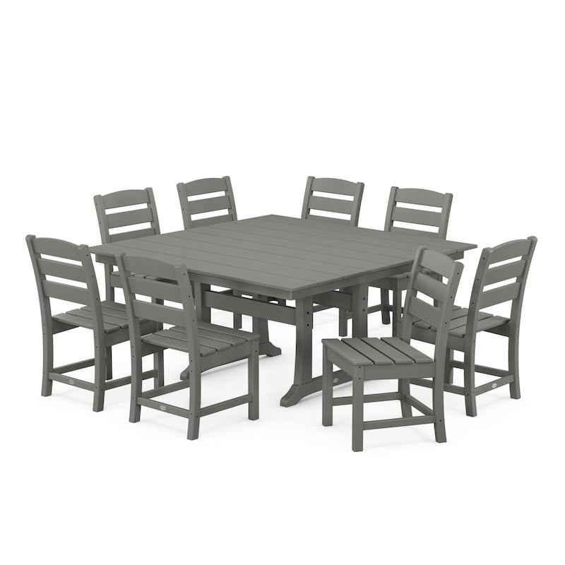 POLYWOOD Lakeside 9-Piece Farmhouse Trestle Dining Set - Slate Grey