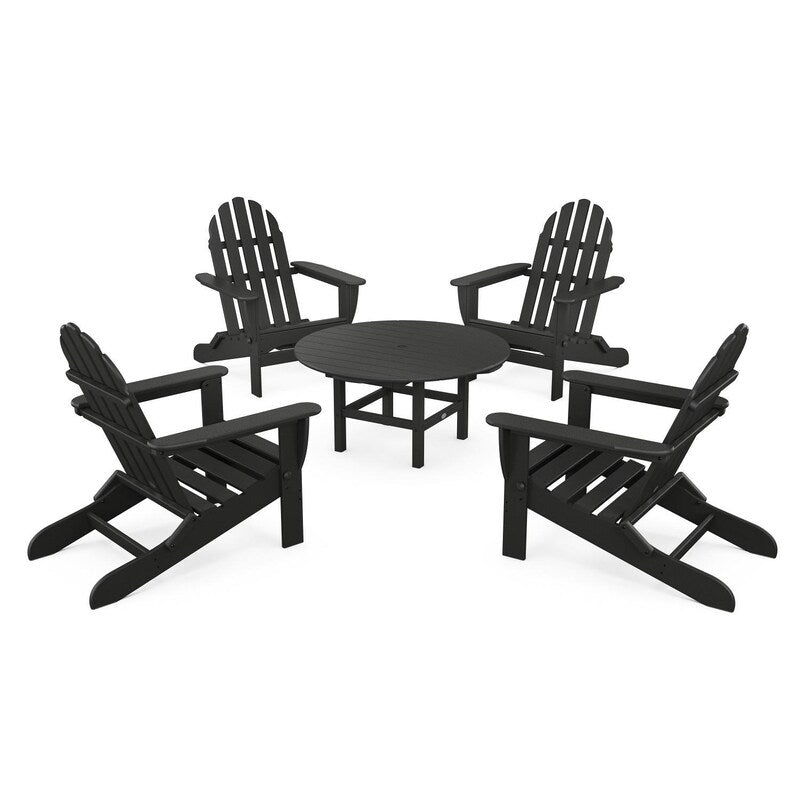 POLYWOOD Classic Folding Adirondack 5-Piece Conversation Group - Black