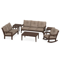 Thumbnail for POLYWOOD Vineyard 6-Piece Deep Seating Set w/ Rocker - Mahogany / Spiced Burlap