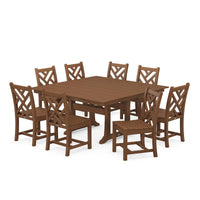 Thumbnail for POLYWOOD Chippendale 9-Piece Farmhouse Trestle Dining Set - Teak