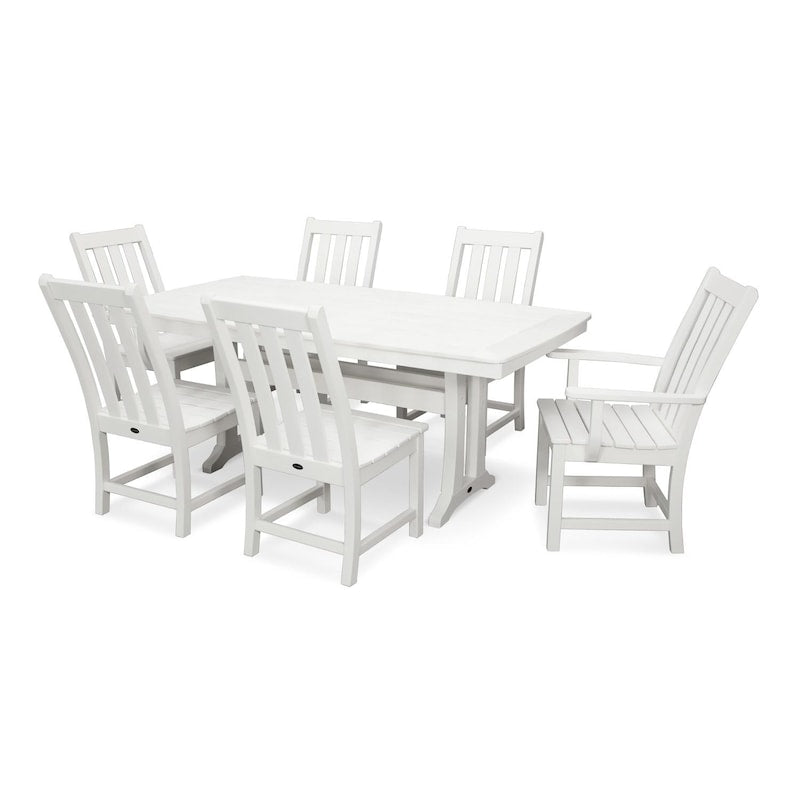 POLYWOOD Vineyard 7-Piece Nautical Trestle Dining Set - White