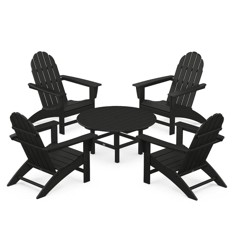POLYWOOD Vineyard 5-Piece Adirondack Chair Conversation Set - Black