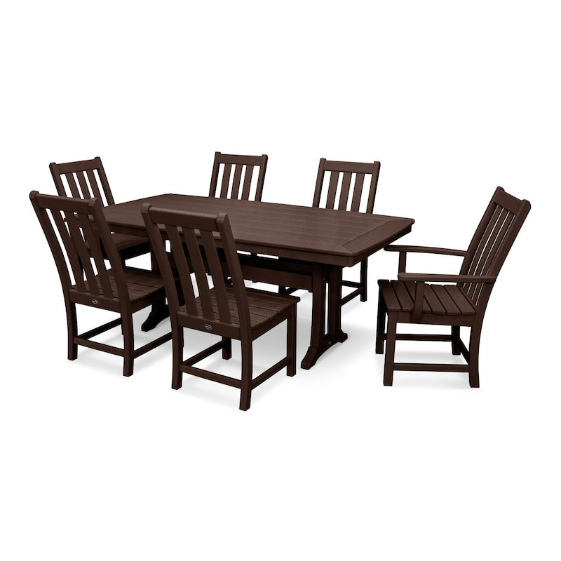 POLYWOOD Vineyard 7-Piece Nautical Trestle Dining Set - Mahogany