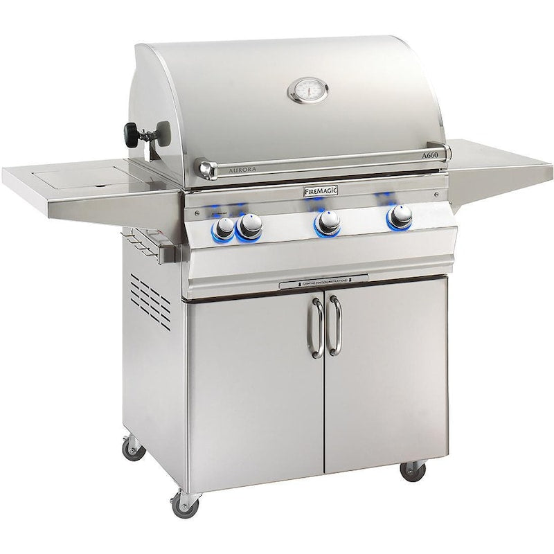 Fire Magic Aurora A660S 30-Inch Propane Gas Grill With One Infrared Burner, Rotisserie, Side Burner, And Analog Thermometer - A660S-8LAP-62