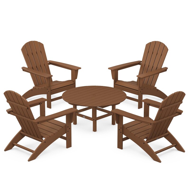 POLYWOOD Nautical 5-Piece Adirondack Chair Conversation Set - Teak