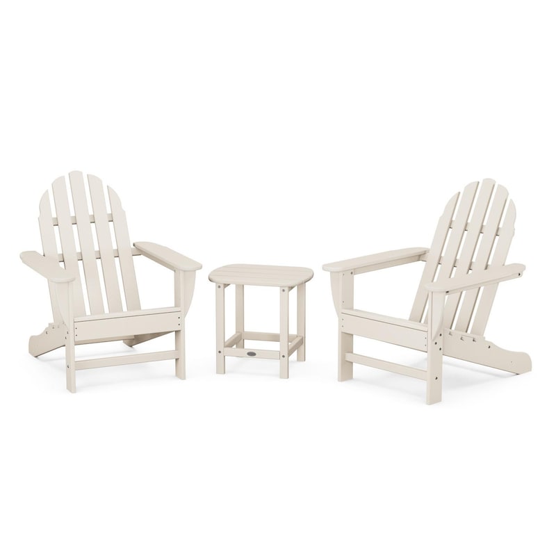 POLYWOOD Classic Adirondack 3-Piece Set W/ South Beach 18-Inch Side Table - Sand