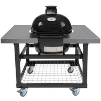 Thumbnail for Primo Oval Junior 200 Ceramic Kamado Grill On Steel Cart With Side Tables And Stainless Steel Grates - PGCJRH (2021)