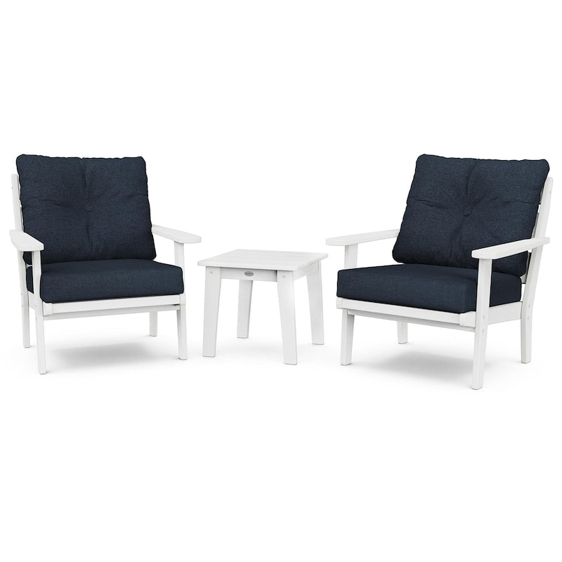 POLYWOOD Lakeside 3-Piece Deep Seating Chair Set - White / Marine Indigo
