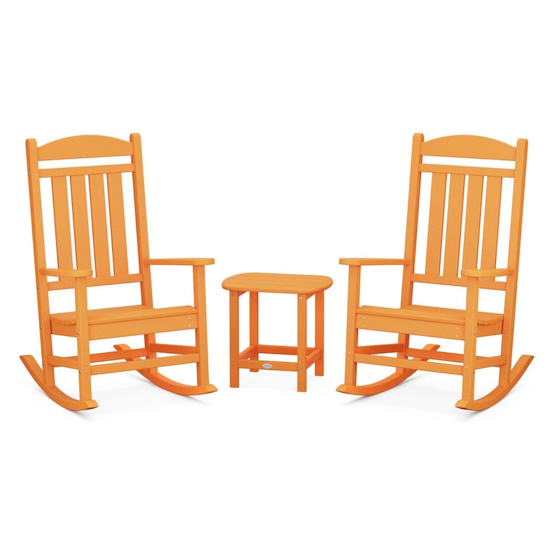 POLYWOOD Presidential Rocker 3-Piece Set w/ South Beach 18-Inch Side Table - Tangerine