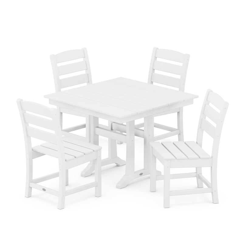 POLYWOOD Lakeside 5-Piece Farmhouse Trestle Side Chair Dining Set - White