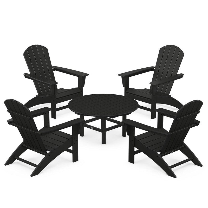POLYWOOD Nautical 5-Piece Adirondack Chair Conversation Set - Black