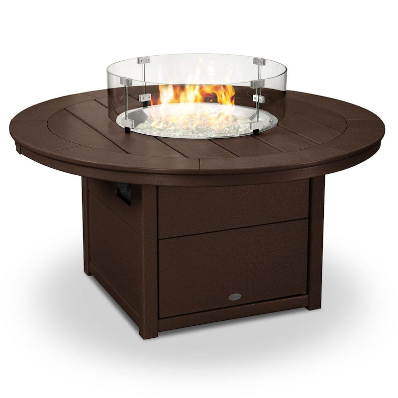 POLYWOOD 48-Inch Round Propane Fire Pit Table - Mahogany