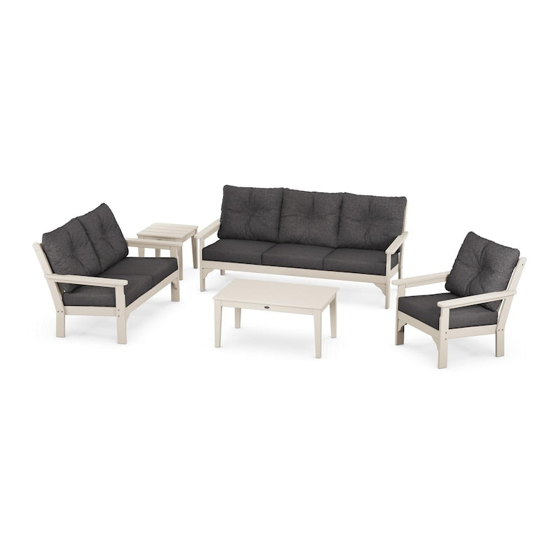 POLYWOOD Vineyard 5-Piece Deep Seating Set w/ Sofa - Sand / Ash Charcoal